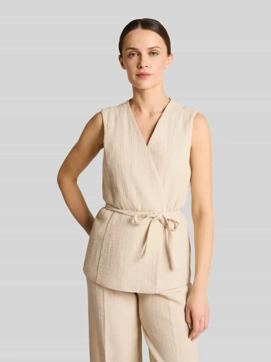 Zdjęcie produktu Kamizelka indoor o kroju regular fit z mieszanki bawełny i lnu Tom Tailor Piaskowy