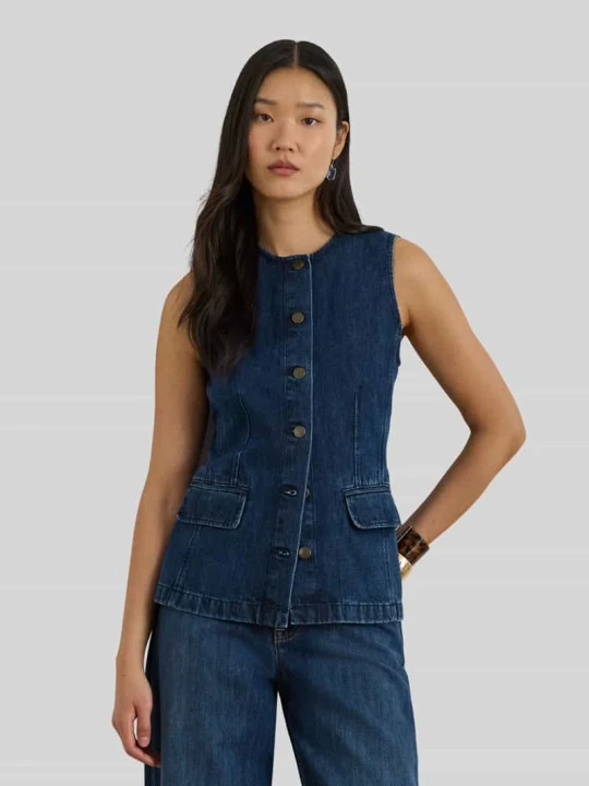 Zdjęcie produktu Kamizelka jeansowa o kroju slim fit z mieszanki bawełny i lyocellu Lauren Ralph Lauren Jeansowy niebieski