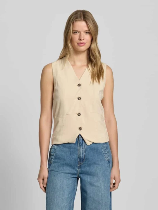Zdjęcie produktu Kamizelka lniana o kroju regular fit z mieszanki wiskozy i lyocellu model ‘STELLA’ Pepe Jeans Złamany biały