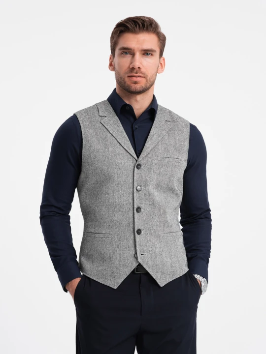 Zdjęcie produktu Kamizelka męska garniturowa z kołnierzem - szara V2 Ombre Clothing