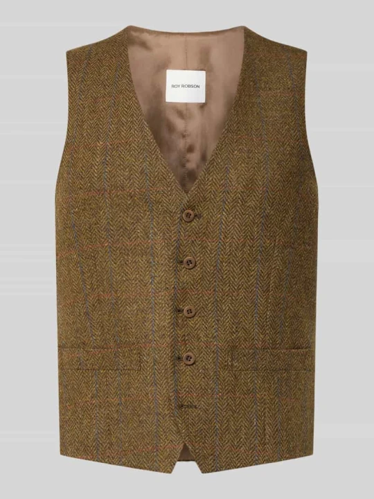 Zdjęcie produktu Kamizelka o kroju regular fit z czystej wiskozy z kieszeniami z lamówką Roy Robson Khaki