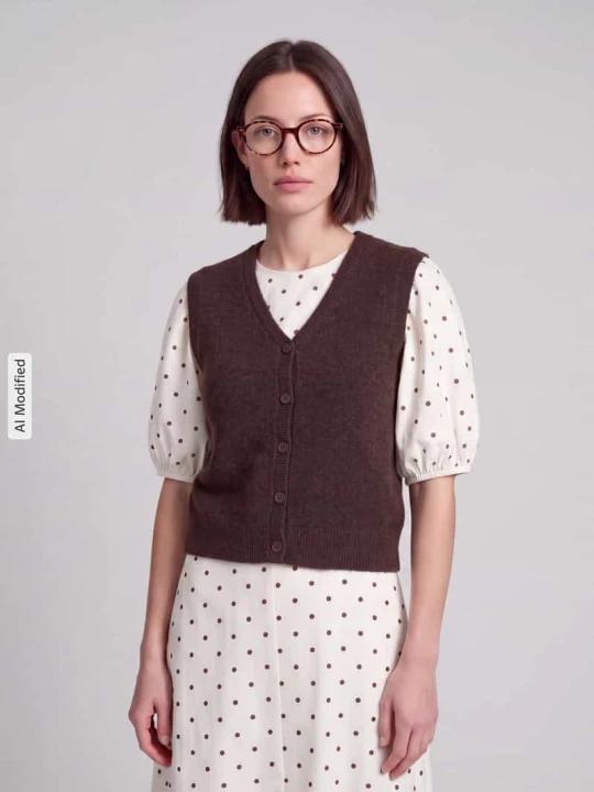 Zdjęcie produktu kamizelka o kroju regular fit z dekoltem w serek model 'SALLY' Pieces Średniobrązowy melanż
