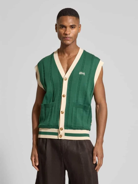 Zdjęcie produktu Kamizelka o kroju regular fit w imitacji dzianiny z wyhaftowanym logo BLKVIS Ciemnozielony
