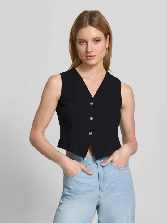 Zdjęcie produktu Kamizelka o kroju regular fit z mieszanki bawełny i lnu model 'CAIA' Vero Moda Czarny