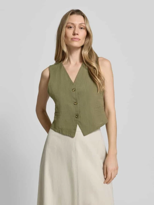 Zdjęcie produktu Kamizelka o kroju regular fit z mieszanki bawełny i lnu model 'CAIA' Vero Moda Oliwkowy