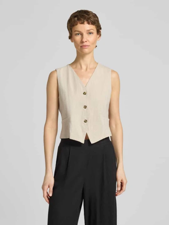 Zdjęcie produktu Kamizelka o kroju regular fit z mieszanki bawełny i lnu model 'CAIA' Vero Moda Beżowy
