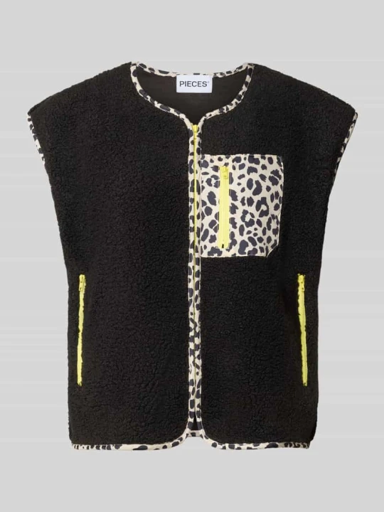 Zdjęcie produktu kamizelka o kroju relaxed fit w imitacji futerka model 'KATTY' Pieces Beżowy melanż