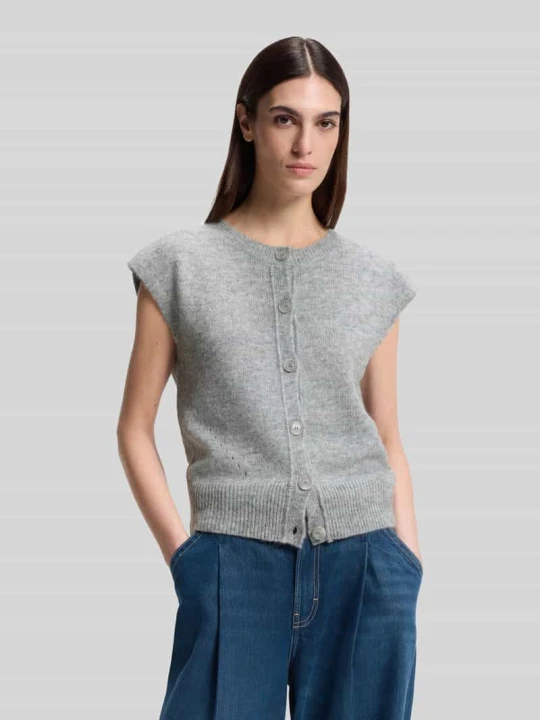 Zdjęcie produktu Kamizelka o kroju relaxed fit z dzianiny z dodatkiem wełny i wełny z alpaki model ‘FOLDERIO’ Boss Jasnoszary