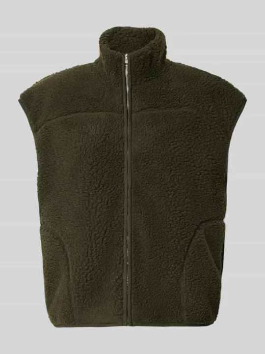 Zdjęcie produktu Kamizelka o kroju relaxed fit z imitacja futerka model 'SADIA' Pieces Ciemnozielony