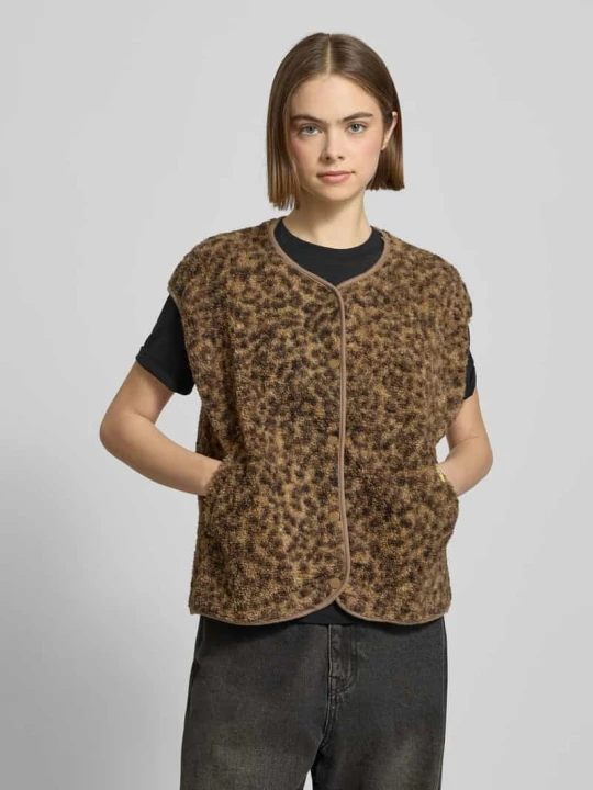 Zdjęcie produktu Kamizelka o kroju relaxed fit w nadruk w panterkę, model "KATTY" Pieces Camel melanż