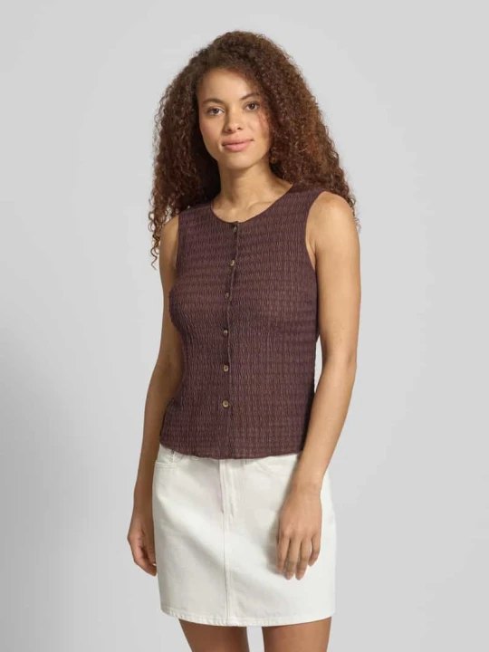Zdjęcie produktu Kamizelka o kroju slim fit z fakturą tkaniny seersucker model 'ILSE' Only Czekoladowy