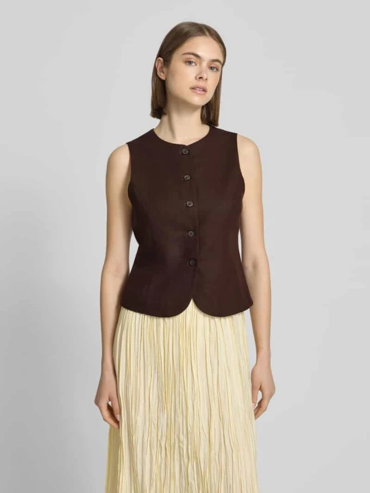 Zdjęcie produktu Kamizelka o kroju slim fit z mieszanki wiskozy i lnu model 'GOA' Only Czekoladowy