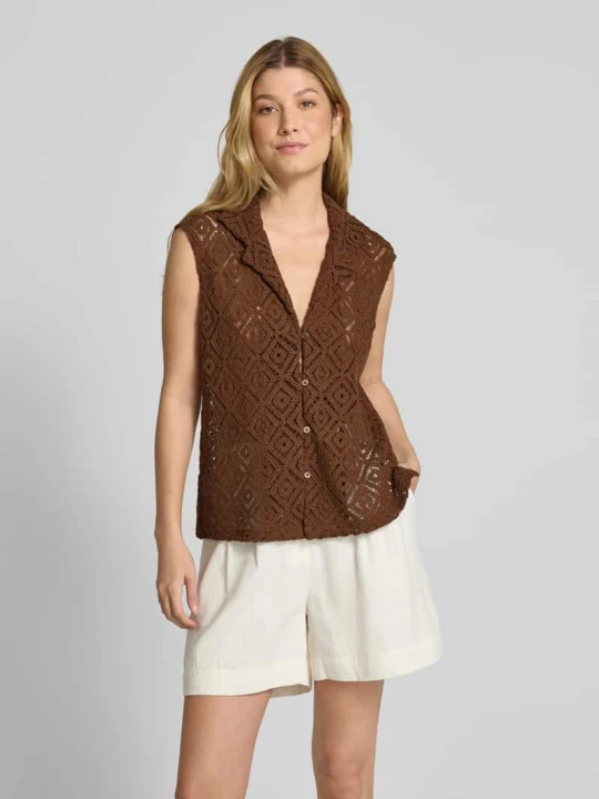 Zdjęcie produktu Kamizelka szydełkowa o kroju relaxed fit z ażurowym wzorem Christian Berg Czekoladowy
