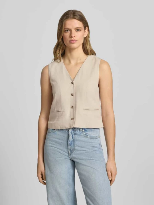 Zdjęcie produktu Kamizelka w kroju regular fit z mieszanki wiskozy i lnu model 'VINSTY' Pieces Beżowy