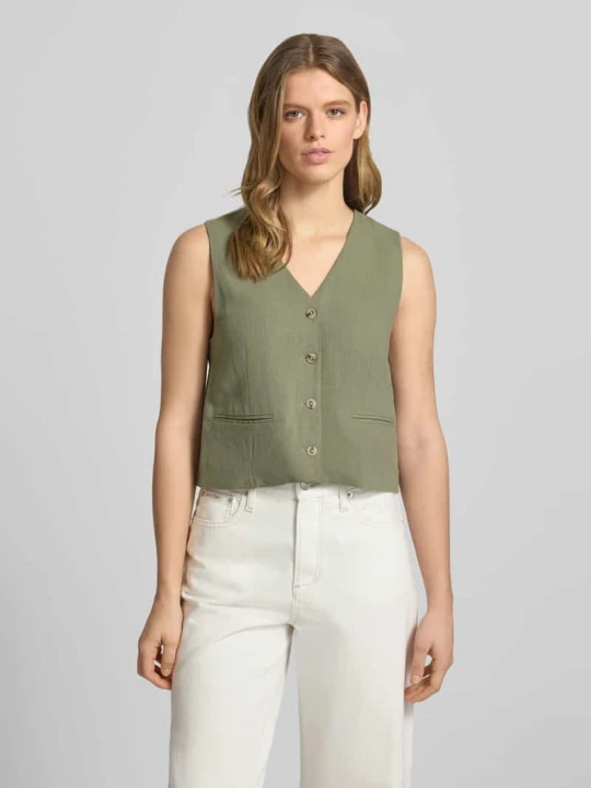 Zdjęcie produktu Kamizelka w kroju regular fit z mieszanki wiskozy i lnu model 'VINSTY' Pieces Ciemnozielony