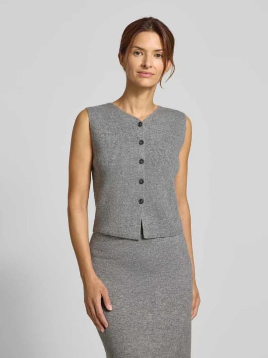 Zdjęcie produktu Kamizelka dzianinowa o kroju slim fit z dodatkiem wełny Oui Jasnoszary melanż