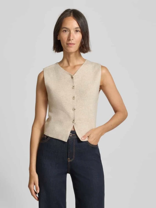 Zdjęcie produktu Kamizelka dzianinowa o kroju slim fit z mieszanki wełny Oui Beżowy melanż