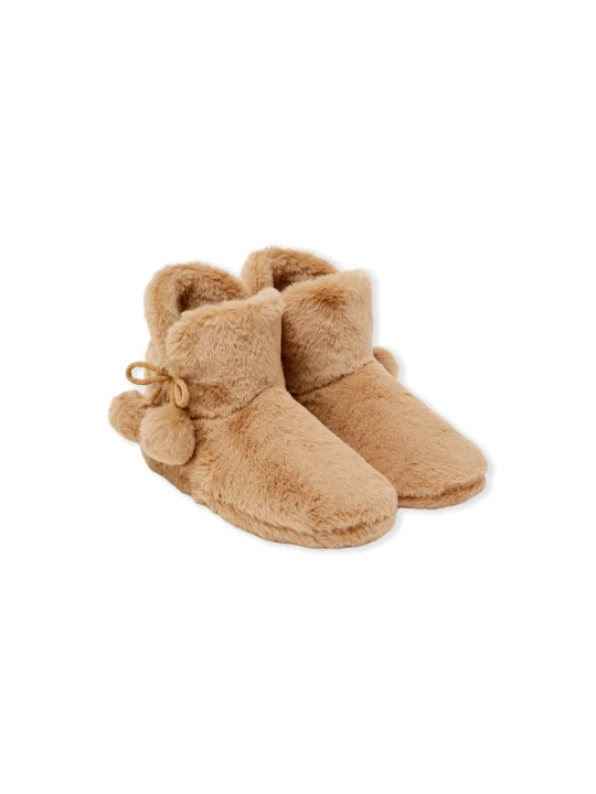 Zdjęcie produktu Kapcie w stylu botków z pomponami Etam Taupe