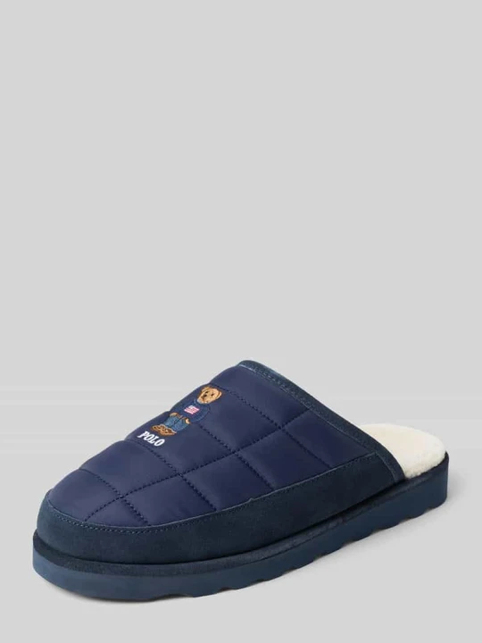 Zdjęcie produktu Kapcie z wyhaftowanym logo i podszewką z futerka Polo Ralph Lauren Granatowy