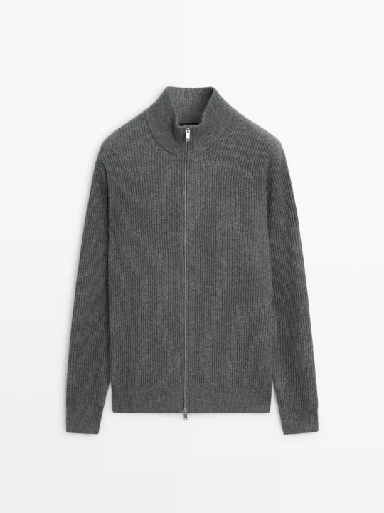 Zdjęcie produktu Kardigan Dzianinowy Z Suwakiem Z Mieszanki Wełny - Szary - Massimo Dutti - Male