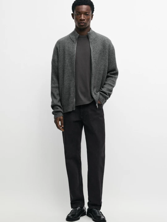 Zdjęcie produktu Kardigan Dzianinowy Z Suwakiem Z Mieszanki Wełny - Szary - Massimo Dutti - Male