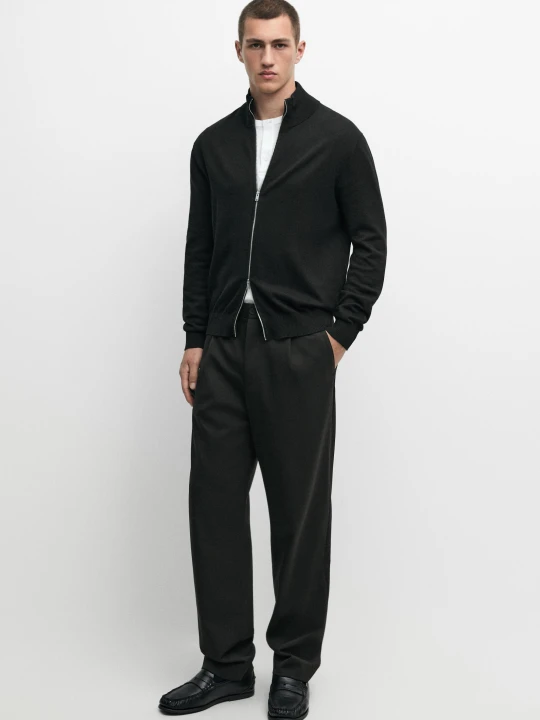 Zdjęcie produktu Kardigan Dzianinowy Ze 100% Bawełny - Czarny - Massimo Dutti - Male