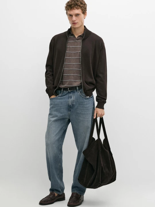 Zdjęcie produktu Kardigan Dzianinowy Ze 100% Bawełny - Popielaty Brąz - Massimo Dutti - Male