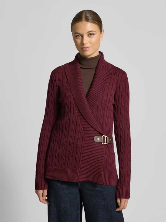 Zdjęcie produktu Kardigan o kroju regular fit w dzianinowym wyglądzie model 'Donato' Lauren Ralph Lauren Bordowy