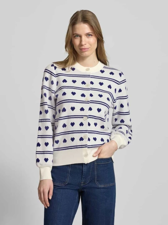 Zdjęcie produktu Kardigan o kroju regular fit z wyhaftowanym motywem na całej powierzchni Model 'Brielle' Ichi Granatowy