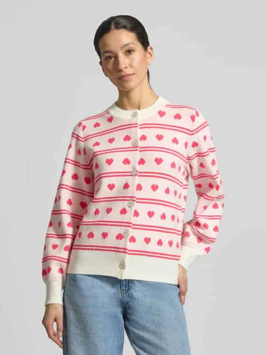 Zdjęcie produktu Kardigan o kroju regular fit z wyhaftowanym motywem na całej powierzchni Model 'Brielle' Ichi