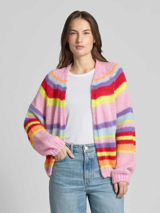 Zdjęcie produktu Kardigan o kroju relaxed fit z domieszką moheru o dzianinowym wyglądzie milano italy Różowawy