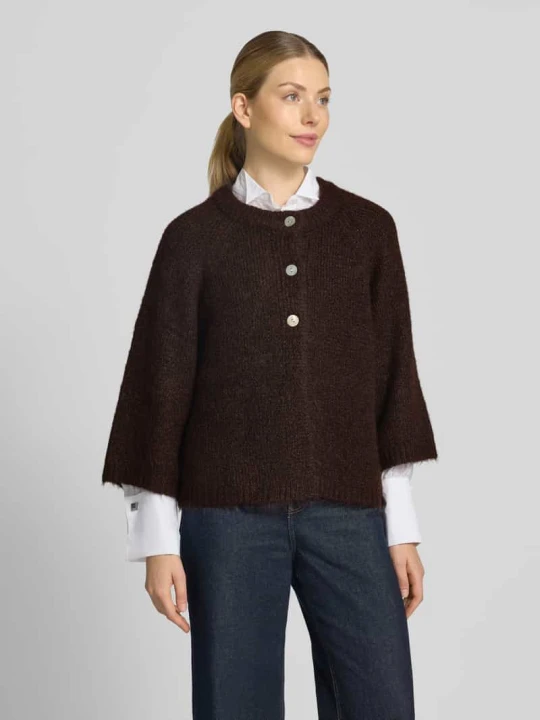 Zdjęcie produktu Kardigan o kroju relaxed fit z dodatkiem wełny model 'Lulu' Freequent Ciemnobrązowy melanż