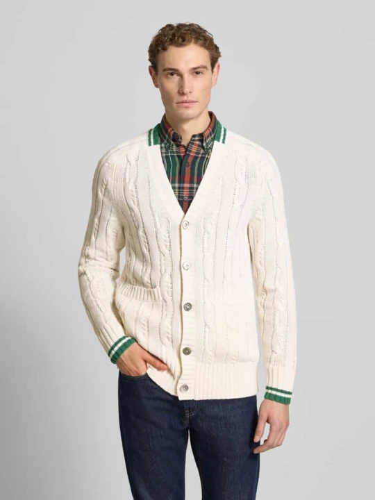 Zdjęcie produktu Kardigan o kroju slim fit z domieszką kaszmiru w imitacji dzianiny FTC Cashmere Złamany biały