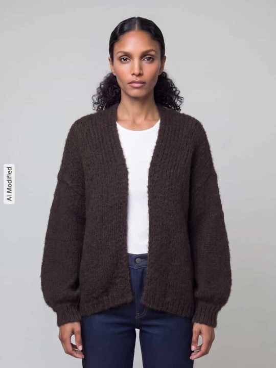 Zdjęcie produktu kardigan rozpinany o kroju loose fit z bufiastymi rękawami model 'MAYBE' Vero Moda Czekoladowy