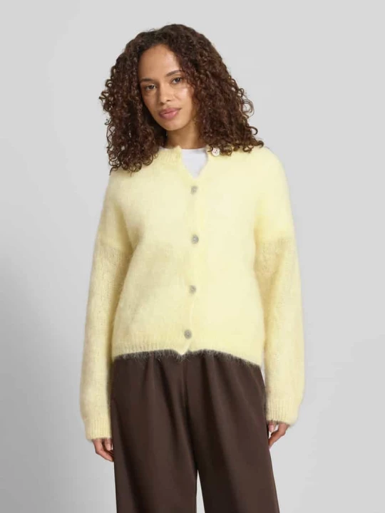 Zdjęcie produktu Kardigan rozpinany o kroju loose fit z mieszanki moheru model 'AMANDA' VILLA SOPHIE Jasnożółty