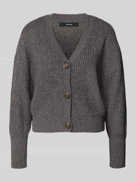 Zdjęcie produktu kardigan rozpinany o kroju oversized z dekoltem w serek model 'LEA' Vero Moda Antracytowy