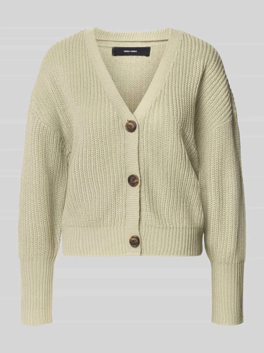 Zdjęcie produktu kardigan rozpinany o kroju oversized z dekoltem w serek model 'LEA' Vero Moda Limonkowy