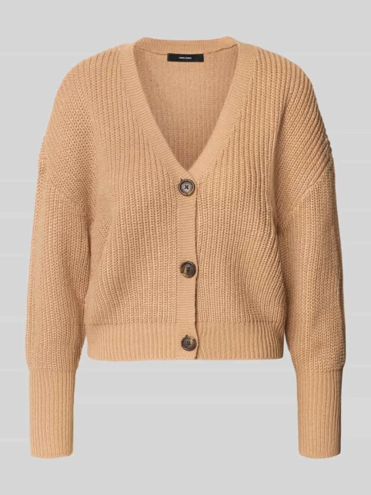 Zdjęcie produktu kardigan rozpinany o kroju oversized z dekoltem w serek model 'LEA' Vero Moda Piaskowy