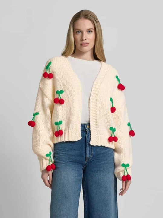 Zdjęcie produktu kardigan rozpinany o kroju oversized z ozdobnymi aplikacjami Apricot Écru