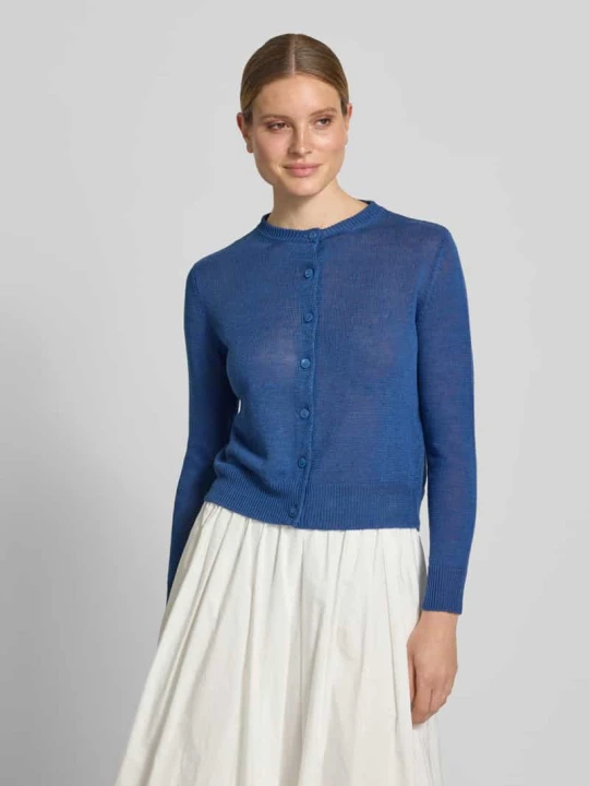 Zdjęcie produktu kardigan rozpinany o kroju regular fit z czystego lnu model 'BADIA' Weekend Max Mara Królewski niebieski