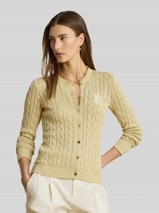 Zdjęcie produktu Kardigan rozpinany o kroju regular fit z czystej bawełny z wyhaftowanym logo Lauren Ralph Lauren Piaskowy