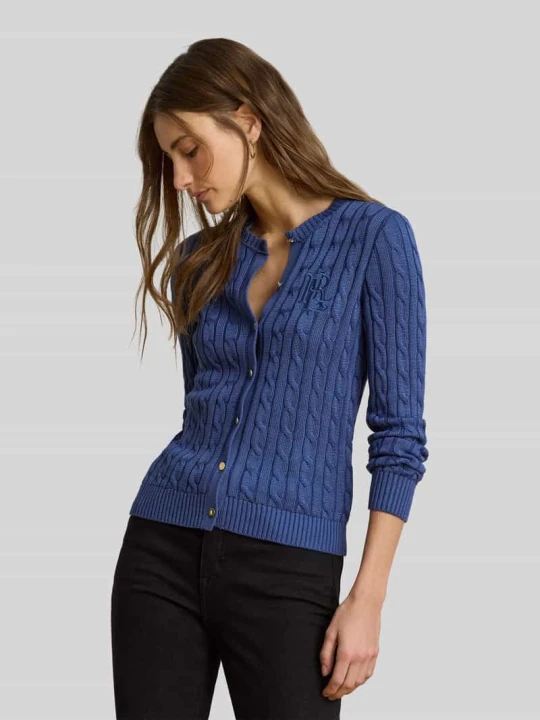 Zdjęcie produktu Kardigan rozpinany o kroju regular fit z czystej bawełny z wyhaftowanym logo Lauren Ralph Lauren Niebieski
