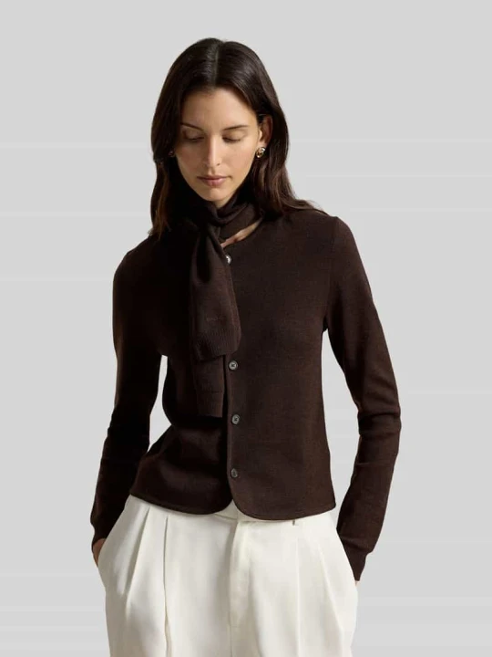 Zdjęcie produktu kardigan rozpinany o kroju regular fit z czystej wełny Polo Ralph Lauren Ciemnobrązowy