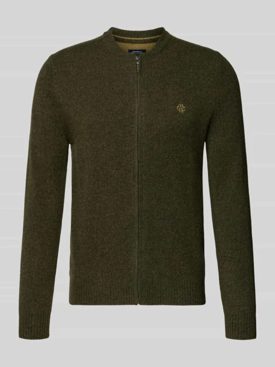 Zdjęcie produktu kardigan rozpinany o kroju regular fit z czystej wełny z wyhaftowanym logo MCNEAL Khaki melanż