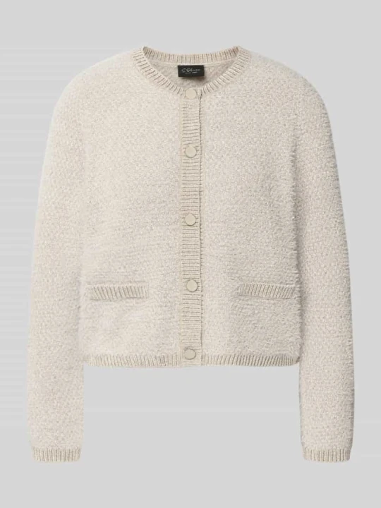 Zdjęcie produktu kardigan rozpinany o kroju regular fit z dekoltem typu crew neck s.Oliver Piaskowy