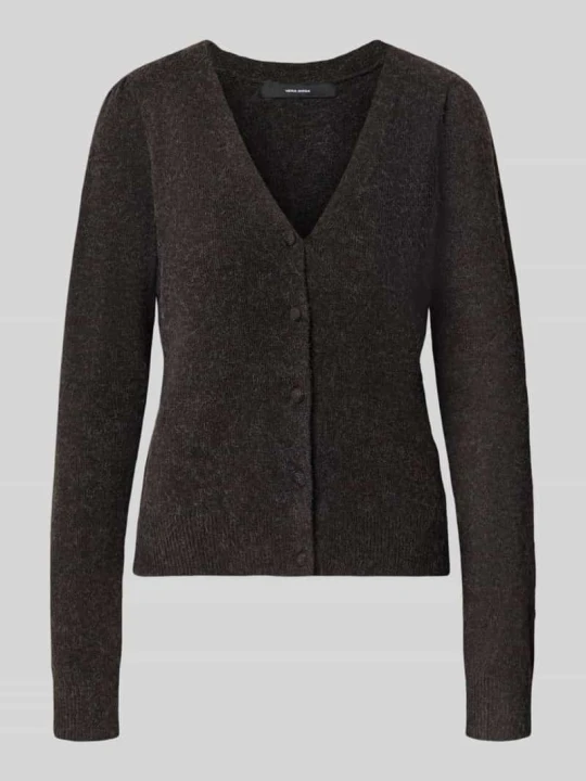 Zdjęcie produktu kardigan rozpinany o kroju regular fit z dekoltem w serek model 'DOFFY' Vero Moda Czekoladowy