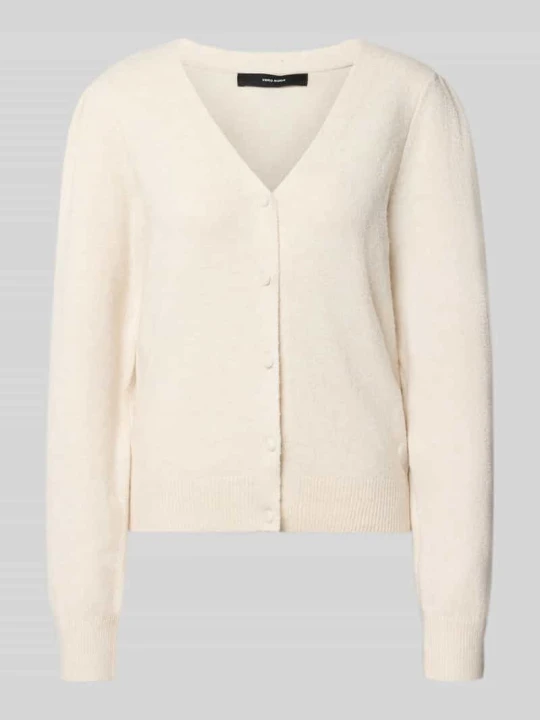 Zdjęcie produktu kardigan rozpinany o kroju regular fit z dekoltem w serek model 'DOFFY' Vero Moda Écru