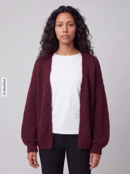 Zdjęcie produktu kardigan rozpinany o kroju regular fit z dodatkiem wełny model 'NELLIE' Only Bordowy melanż