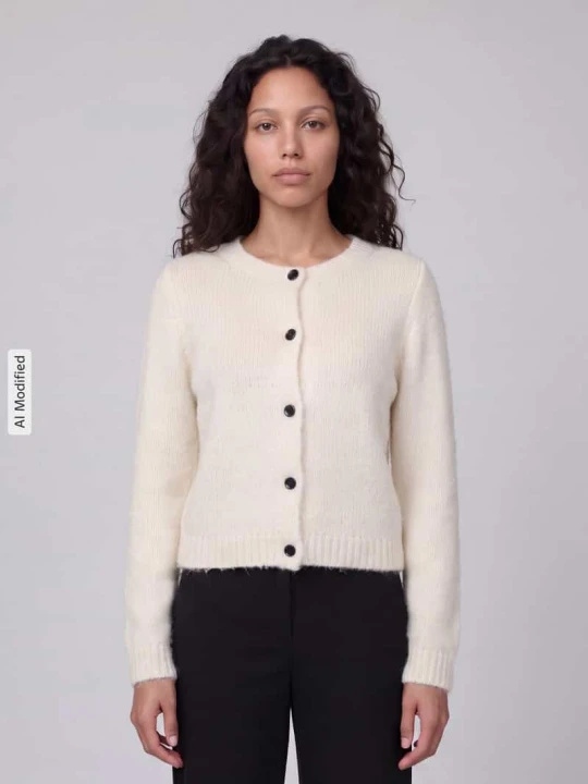 Zdjęcie produktu kardigan rozpinany o kroju regular fit z dodatkiem wełny model 'NOVAH' Vero Moda Écru