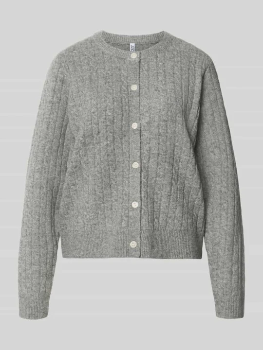 Zdjęcie produktu kardigan rozpinany o kroju regular fit z dodatkiem wełny model 'SILLY' Pieces Średnioszary melanż